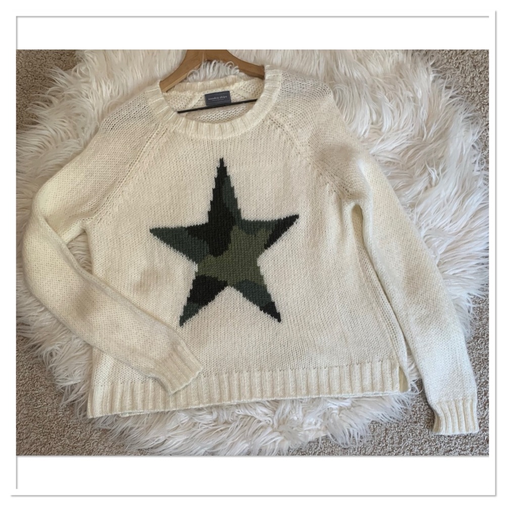 Wooden Ships Knit Camo Star Raglan Crew Sweater Size S/M
